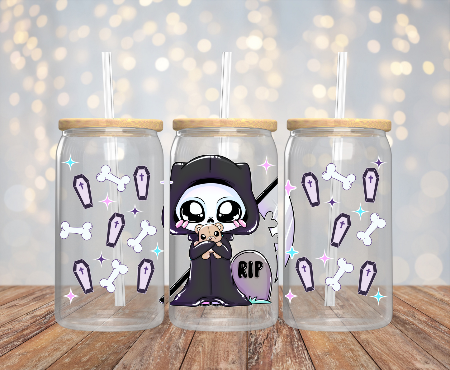 Cute Grim Reaper Libbey Glass Can