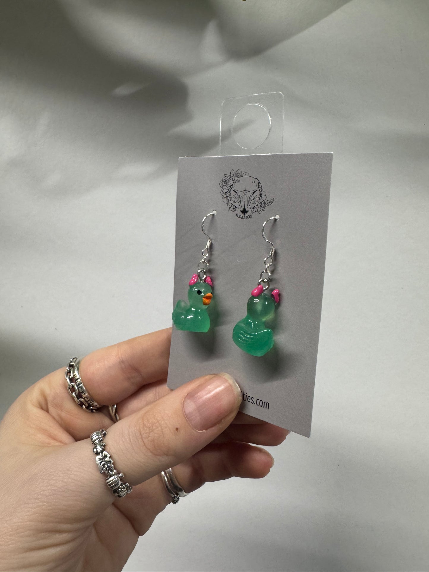 Dark Green Demon Ducks Acrylic Earrings