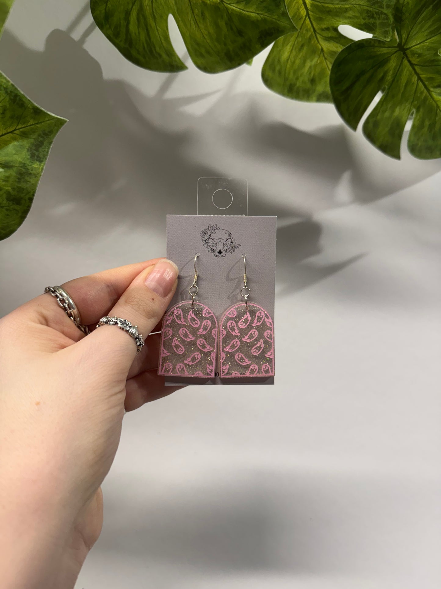 Pink Ghost Arch Resin Earrings