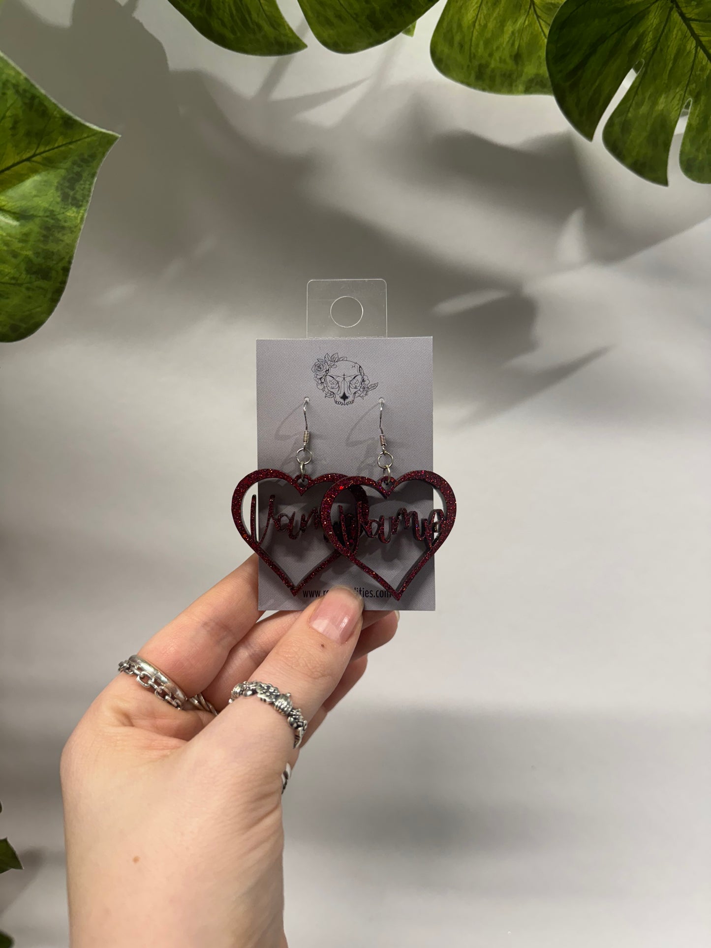 Red Vamp Hearts Resin Earrings