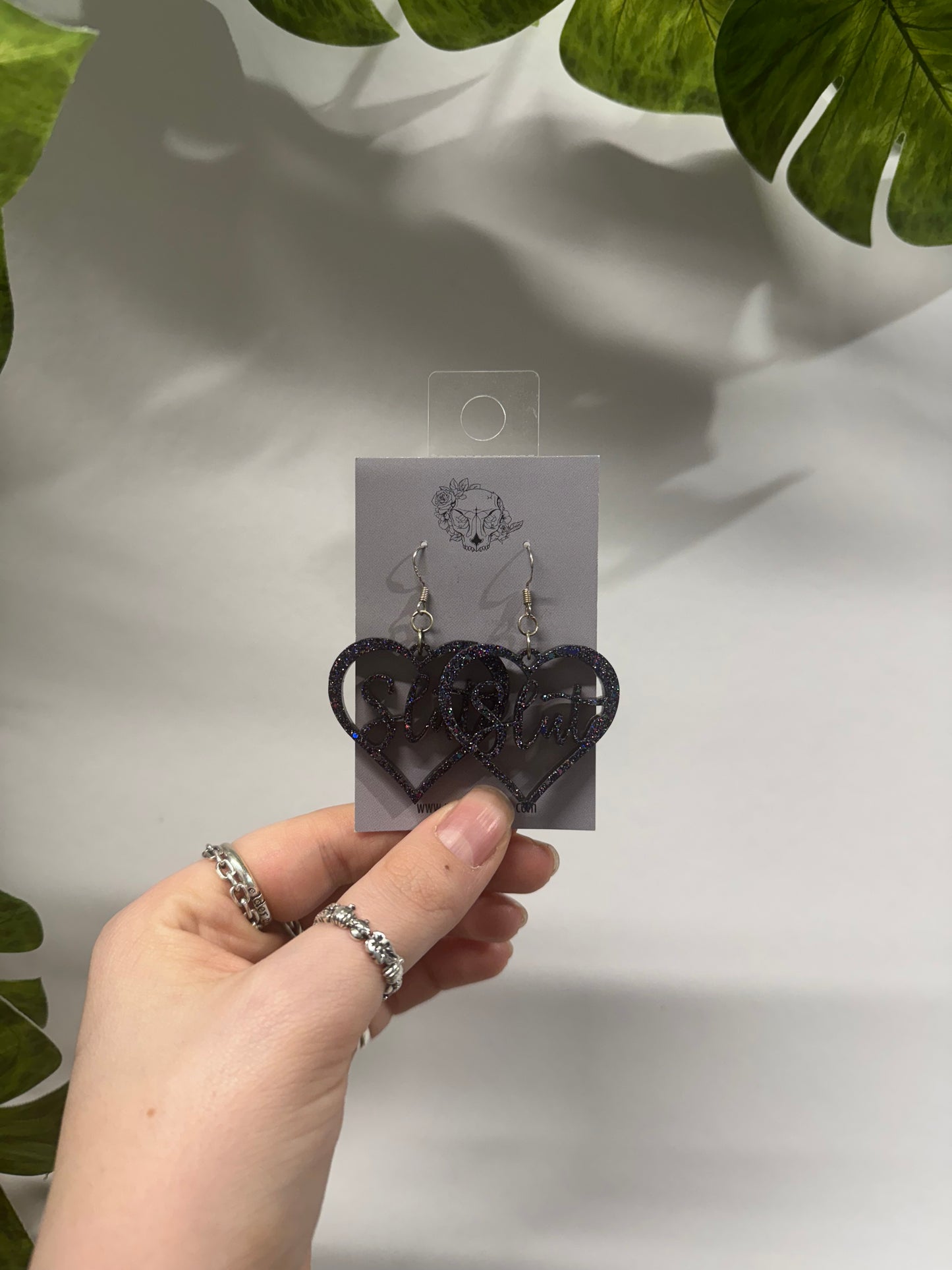 Black Slut Hearts Resin Earrings