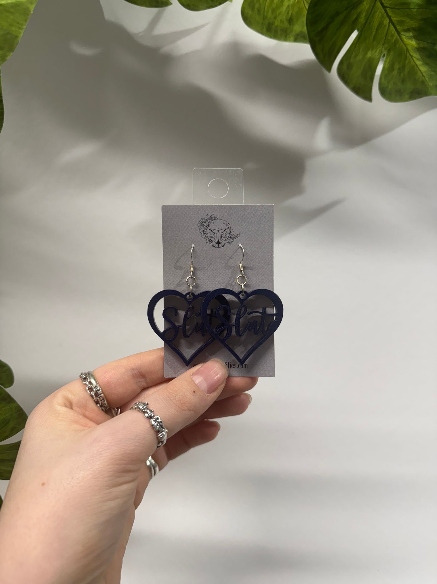 Blue Slut Hearts Resin Earrings