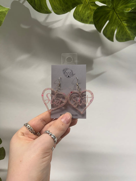 Light Pink Slut Hearts Resin Earrings