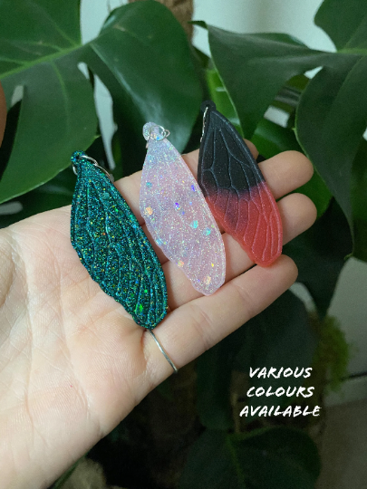 Handmade Resin Wing Earrings (Type 1) on 925 Sterling Silver Hooks