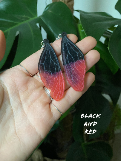 Handmade Resin Wing Earrings (Type 1) on 925 Sterling Silver Hooks