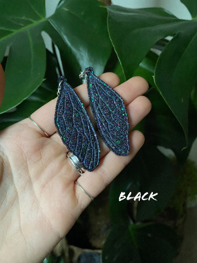 Handmade Resin Wing Earrings (Type 1) on 925 Sterling Silver Hooks