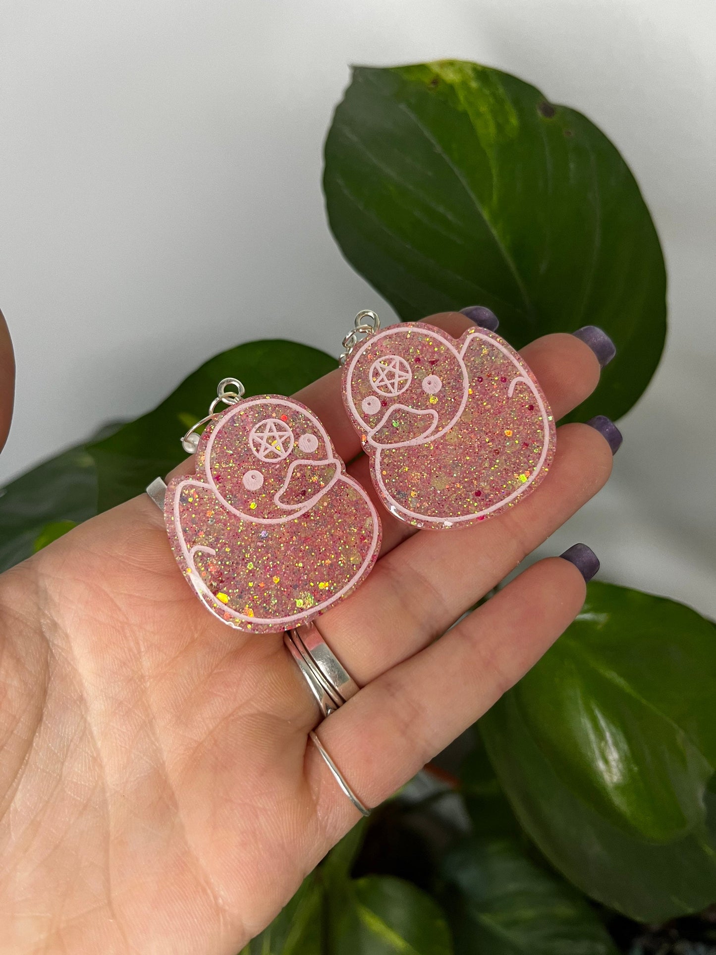 Pink Satanic Duck Resin Earrings on 925 Sterling Silver Hooks