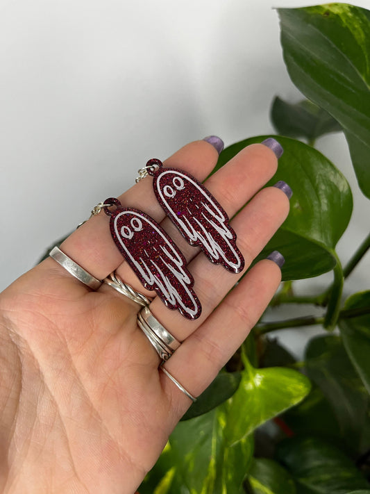 Red Sheet Ghost Resin Earrings on 925 Sterling Silver Hooks