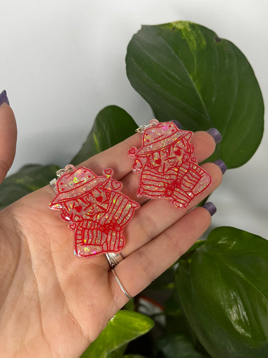 Pink and Red Sleepy Fred Earrings on 925 Sterling Silver Hooks