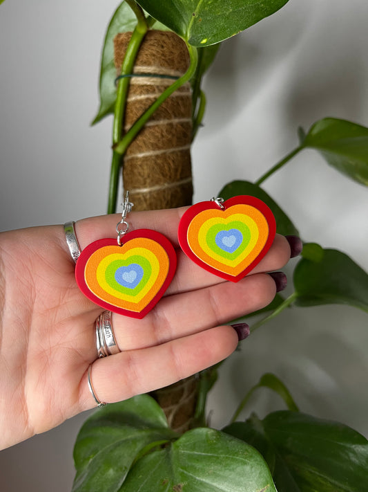 Rainbow Heart Acrylic Earrings