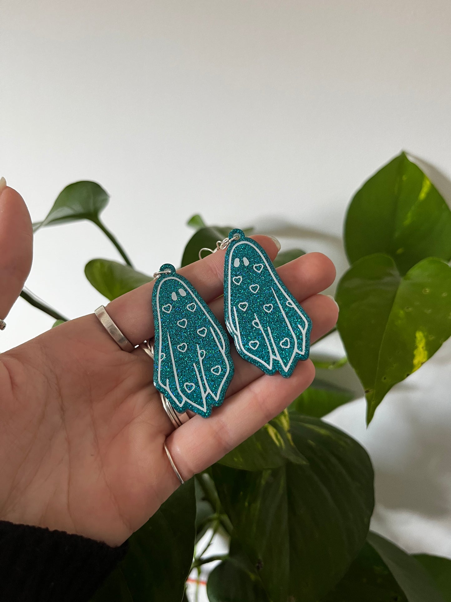 Turquoise Heart Ghost Earrings on 925 Sterling Silver Hooks